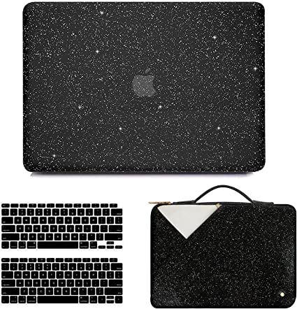 Anban Compatible with MacBook Air 13 Inch Case 2021 2020 2019 2018 Release A2337 M1 A2179 A1932 Touch ID, Glitter Smooth Laptop Hard Protective Case & Sparkle Laptop Sleeve & Keyboard Cover, Black