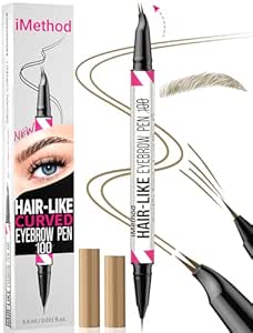 iMethod Curved Eyebrow Pen - Eyebrow Pencil 2-in-1 Dual-Ended Eyebrow Pen with Curved Tip and Precise Brush-Tip, Microblading Eyebrow Pen for Natural Hair-Like Brows, Long Lasting, Light Brown