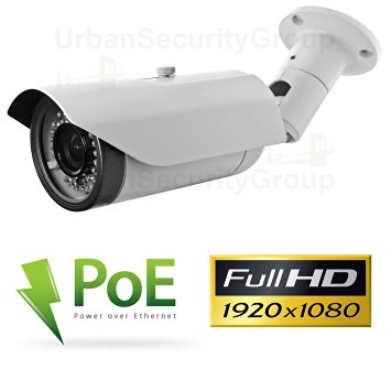 USG 2.2MP 1080P IP PoE Bullet Security Camera: 2.8-12mm Varifocal Lens   42x IR LEDs For 130 Feet Night Vision   IR-Cut   ONVIF   WDR   IP66 NEMA 4x Outdoor Rated