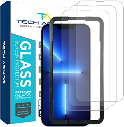 Tech Armor Ballistic Glass Screen Protector [ 3-Pack] - Case-Friendly Tempered Glass, Haptic Touch Accurate Designed For (iPhone 13 & iPhone 13 Pro)