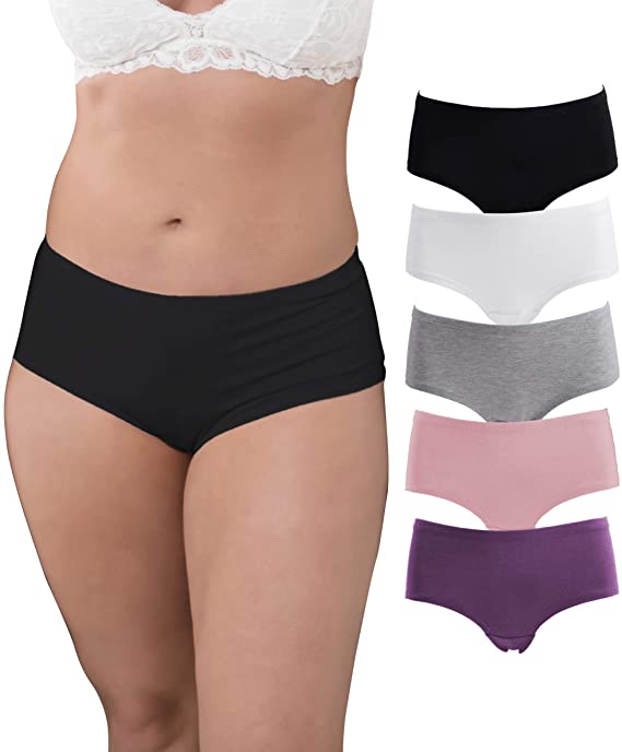 Emprella Underwear Women Plus Size, 5-Pack Briefs Panties, Cotton and Spandex