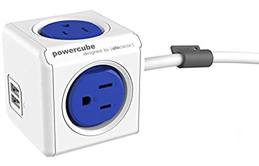 PowerCube [Newest Version] Extended USB, Surge Protector, Electric Outlet Adapter 5ft Extension Cord Power Strip with 4 outlets, Dual USB Port 4420BL/USEUPC
