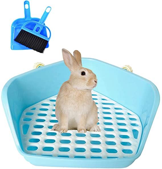 kathson Rabbit Litter Box Pet Toilet Cage Box Potty Trainer Corner with Small Animal Cage Cleaner Broom Brush Dustpan for Bunny Chinchilla Guinea Pig Ferret