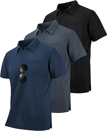 ZITY 3 Pack Polo Shirts for Men with Pocket Short Sleeve Moisture Wicking Outdoor Tactical Shirt Summer Casual