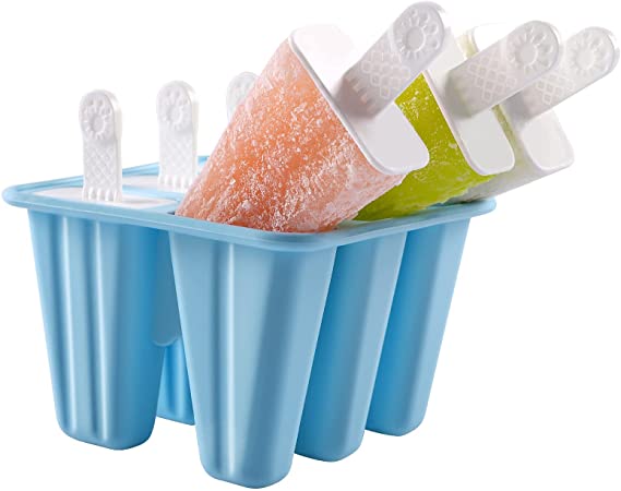 DOQAUS Popsicle Molds with Sticks, Silicone Popsicle Molds Easy Release, Reusable Ice Pop Molds with Popsicles Recipe, Dishwasher Safe, LFGB Certified & BPA Free, Set of 6 Ice Cream Molds for Kid DIY