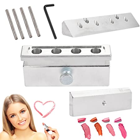 DIY Lipstick Mold, Aluminum Alloy Lip Balm Mold Holder Cosmetic Lipstick Making Kits Lip Gloss Balm Fill Maker Molding Tools(4 Hole Three Use)