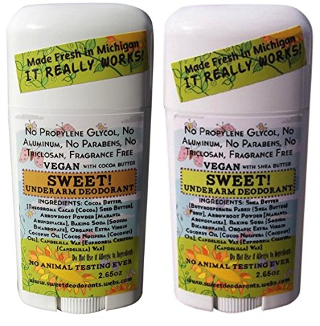 SWEET! Aluminum-Free Deodorant 2-pack (One each, Shea Butter and Cocoa Butter)