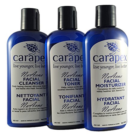 Carapex Natural Acne Treatment Set, for Teens, Adults, Men and Women, with Tea Tree Oil, Rosehip Oil - 3 Easy Steps to Deep Cleanse, Tighten Pores, Control Oil, Calm Inflammation, Reduce Redness, Scars and Prevent Breakouts, Suitable for Sensitive Skin