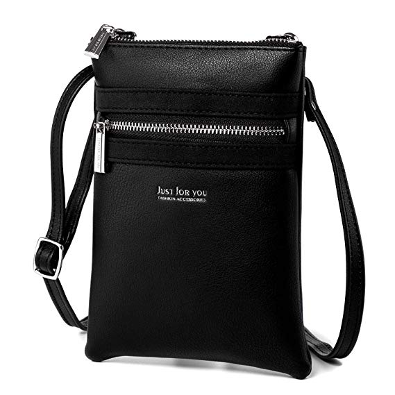Katloo Small Crossbody Phone Bag for Women Shoulder Bag PU Leather Travel Purse Wallet Cell Phone Pouches Holder Zipper Pockets Nail Clipper (Black)