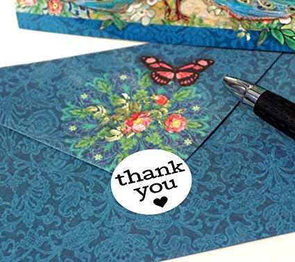 1 Inch Round Thank You Labels with Black Hearts, 1000 Stickers per Roll