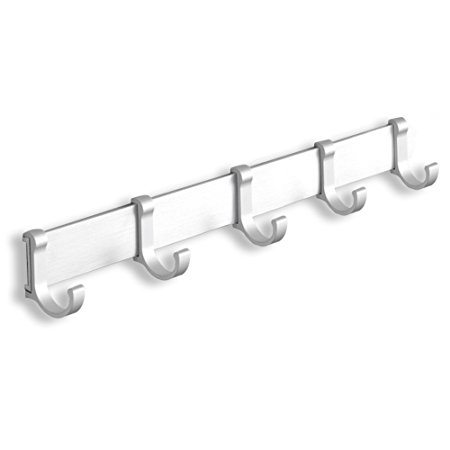 Coat Hook Rail/Rack Wall Mounted by ACMETOP, Wall Hanger for Clothes, Bag, Robe, Hat, Towel - Solid 6063 Aluminum, Brush Silver Finish (5-Hook, 14.5in)