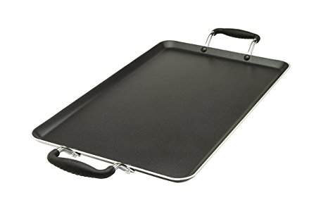 Ecolution Artistry Non-Stick Double Burner Griddle – Pure Heavy-Gauge Aluminum with a Soft Silicone Handle, Dishwasher Safe, Black, 12” x 18”