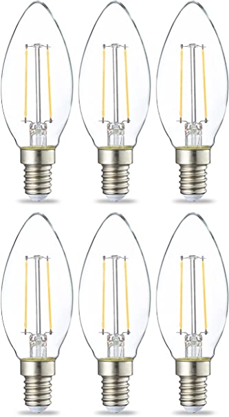 AmazonBasics LED E14 Small Edison Screw Candle Bulb, 2.1W (equivalent to 25W), Clear Filament- Pack of 6