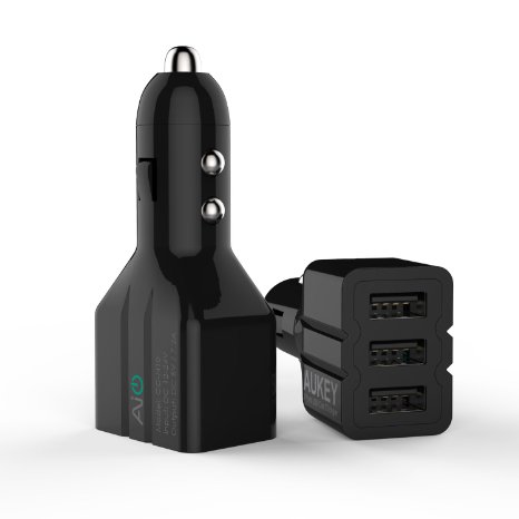 Aukey 36W72A 3 Port USB Car Charger Power Adapter with AIPower tech for Apple Android and Many other USB Powered Mobile Devices65288Black65289