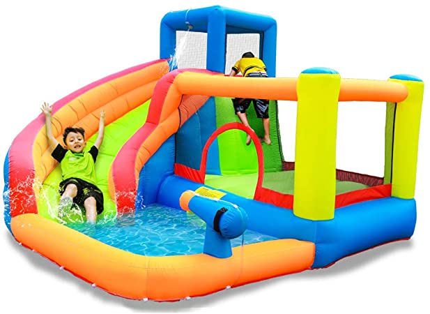 Doctor Dolphin Inflatable Water Slide with Bounce House Water Park for Kids Outdoor Party with Air Blower for