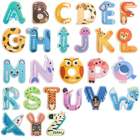 USATDD Jumbo Magnetic Alphabet Colourful Letters Cute Animals Shape Toys Refrigerator Magnets Stick Paper Uppercase ABC Alphabet Toy Set for Preschool Education for 3 4 5 Year Old Toddler Kids