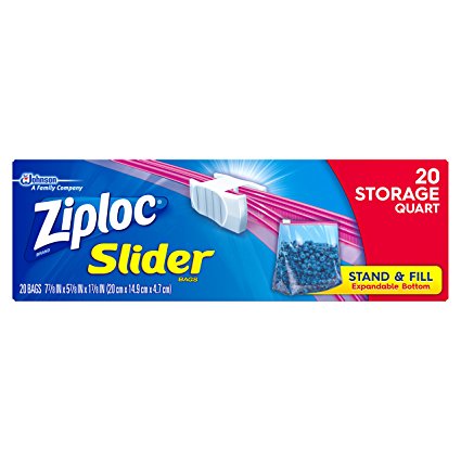 Ziploc Slider Storage Bags, Quart, 20 Count