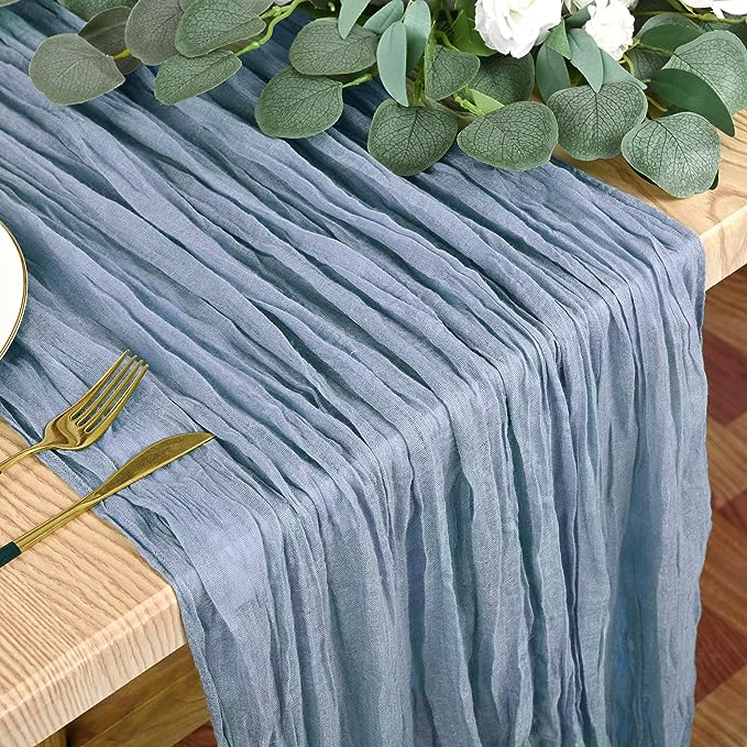 6 Pack Dusty Blue Cheesecloth Table Runner 13Ft Boho Gauze Table Runner Cheese Cloth Long Rustic Sheer Table Runner for Wedding Bridal Baby Shower Birthday Party Cake Table Arbor Decorations