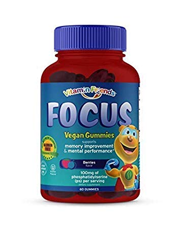 Vitamin Friends - Focus Supplement for Kids (60 Count) Smart Parents Support Memory Improvement and Mental Performance in Children, 100mg Phosphatidylserine (Sharp PS) Nootropic - Autism Approved