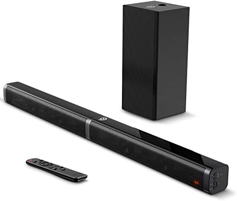 Soundbar with Subwoofer, Portable 100W 2.1 CH TV Soundbar, 5 EQ Modes, Bluetooth 5.0 Enabled, LED Display, Optical/Aux/TF Card/USB Connection