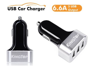 Car Charger Kingtop Intelligent 6.6a 33w Premium Aluminum 3 Port Usb Car Charger for Iphone and Android Devices