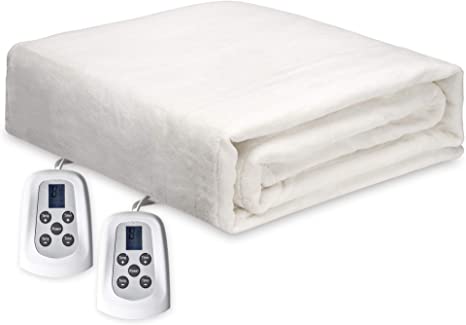 Heated Electric Blanket Queen Size, 84‘’ x 90” Flannel Electric Heated Blanket Throw with Fast Heating, 10 Heat Settings, 10 Hours Auto-Off, Machine Washable, ETL Certified, White
