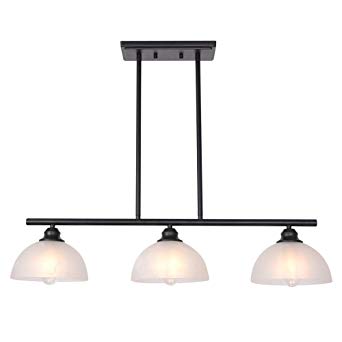 TULUCE Contemporary Chandelier 3-Light Vintage Frosted Glass Shades Pendant Lighting Black Ceiling Lighting for Kitchen Dining Room Living Room Hallway Bedroom