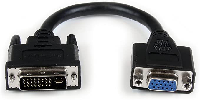 StarTech.com 8in DVI to VGA Cable Adapter - DVI-I Male to VGA Female Dongle Adapter (DVIVGAMF8IN), Black, DVI Male to VGA Female (Cable)