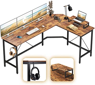 CubiCubi L-Shaped Desk Computer Corner Desk, Home Office Gaming Table, Sturdy Writing Workstation with Small Table, Space-Saving, Easy to Assemble, Rustic Brown