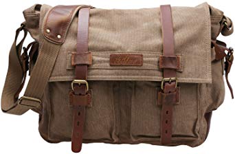 Iblue Vintage Messenger Bag Canvas Military Shoulder Bag Fits 15 Inch Laptop M83