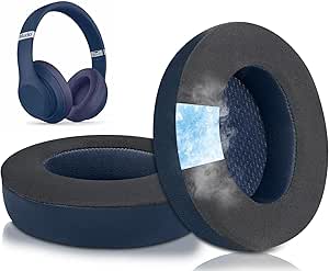 SoloWIT Cooling Gel Replacement Ear Pads Cushions for Beats Studio 2 & Studio 3 Wired & Wireless Headphones, Earpads with High-Density Noise Isolation Foam, Added Thickness - Navy Blue