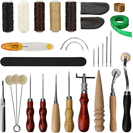 Leather Tool Kit Ideashop 30 PCS Leather Working Tools with Leather Groover Awl Waxed Thread Kit and Other Leather Tools for Stitching Trimming Cutting Sewing Leather Craft Making