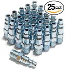 Primefit IP1414MS-B25-P (25 Pack) Industrial Style Air Quick Connect Plugs/Nipples Steel 1/4" x 1/4" Male Npt