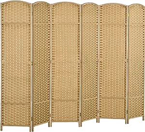 HOMCOM Room Divider, 6 Panel Folding Privacy Screen, 5.6' Tall Freestanding Wall Partition for Home Office, Bedroom, Nature Wood