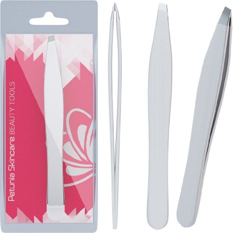 Petunia Skincare Stainless Steel Eyebrow Tweezers Slant Tip Professional Grade and Sharp Tips Perfectly Aligns for Expert Precision