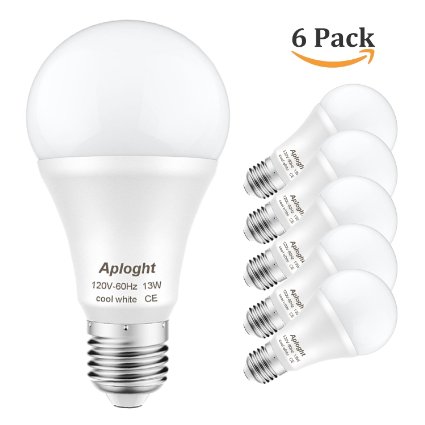 Aploght SA70E26D13 LED Bulb 1250lm 13-Watt (100-Watt Equivalent) A19 E26 Daylight White (5000K) Non-Dimmable Light Bulbs - 6 Pack