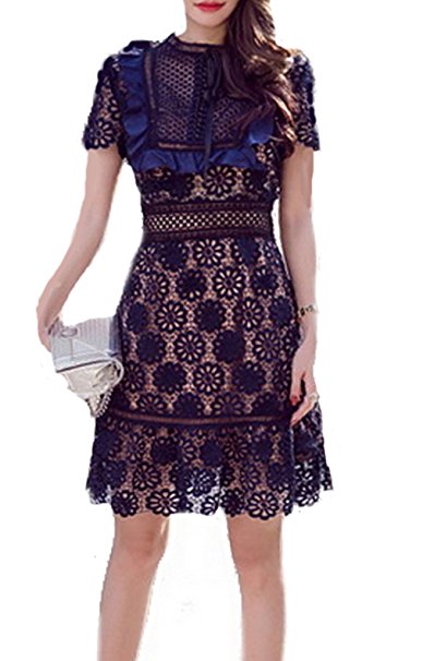 Celebritystyle embroidered ruffle lace dress See measurement