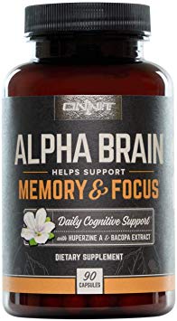 ONNIT Alpha Brain (90ct) - Over 1 Million Bottles Sold - Nootropic Brain Booster Supplement - Promotes Focus, Concentration & Memory - Alpha GPC, L Theanine, Bacopa Monnieri, Huperzine A & Vitamin B6