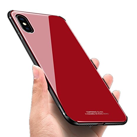 iPhone X Case,Luhuanx iPhone X Glass Case,Tempered Glass Back Cover   TPU Frame Hybrid Perfect Fit Shell Slim Case For iPhone X,iPhone 10 (2017) Anti-Scratch Anti-Drop (Red new)