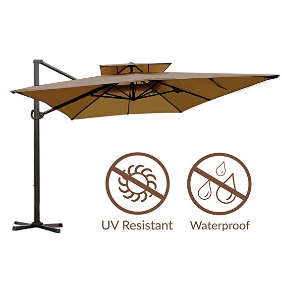 Abba Patio Rectangular Offset Cantilever Dual Wind Vent Patio Hanging Umbrella with Cross Base, 9 by 12-Feet, Dark Brown