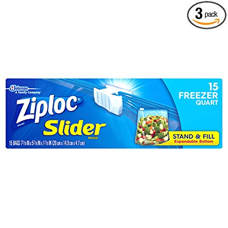 Ziploc Slider Bag Freezer, Quart, 15-Count (Pack of 3)