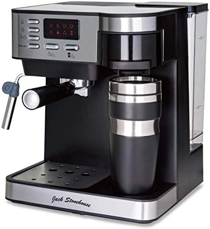 Jack Stonehouse Stainless Steel 15 Bar Combi Espresso & Filter Coffee Machine with Travel Mug & Steam Arm