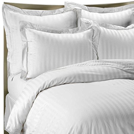 Luxurious 100% 800 Thread Count Egyptian Cotton Duvet Cover White Queen (Duvet Cover with Zipper Closure) By Bed Alter Striped