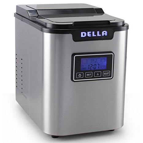 Della© Electric Ice Maker Machine Express 26lbs/ Day with LCD Display Clock, Timer, Status -Stainless Steel