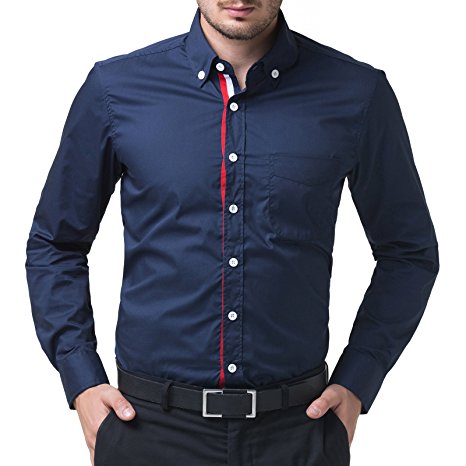 PAUL JONES® Men's Long Sleeve Shirts Button Front Cotton Slim Fit Plain Color S-XXL