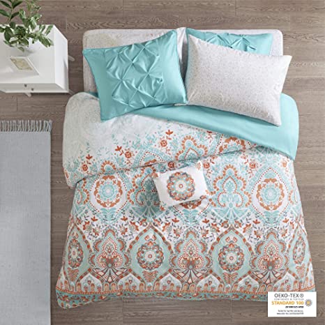 Intelligent Design Complete Bag Casual Boho Comforter with Sheet Decorative Pillow, All Season Bedding Set, Twin, Vinnie Aqua 6 Piece