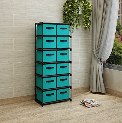 Home-Like Storage Tower Unit Organizer Cabinet Storage Drawer Units Fabric Chest (12-Drawer, Turquoise)