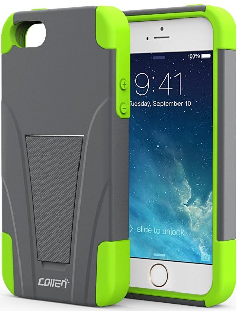 New Release iPhone SE Case iPhone 5s Case iPhone 5 Case Collen Case with Foldable Kickstand for Apple iPhone SE  iPhone 5S  iPhone 5- Grey Green