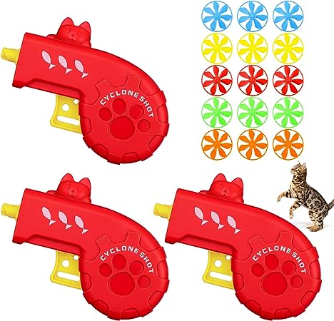 18 Pieces Cat Fetch Tracking Interactive Toys with 5 Colors Flying Propellers for Indoor PET Cat Kitty Training Chasing (Red, Cat)