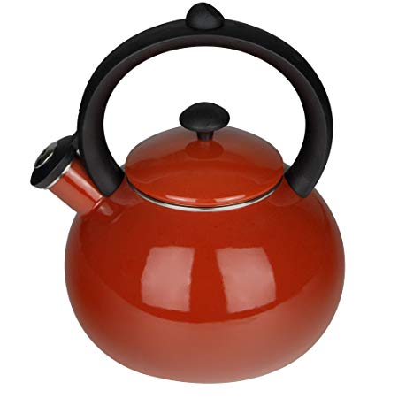 Porcelain Enameled Tea Kettles - Whistling Tea Kettle for Stovetop 2-Quart Teapots Red - Costa by AIDEA